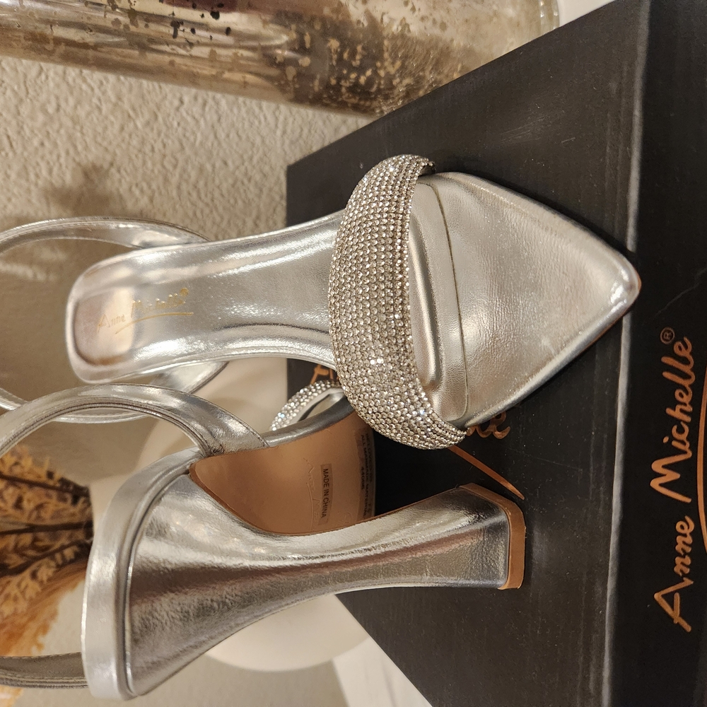 Anne Michelle Silver Strappy Heels
